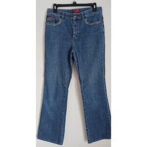 Chaps Women 6 Blue Denim Jeans Native American Beadwork Flared Leg Cotton